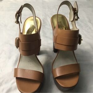 Michael Kors Tan Leather Platform Block Heel Sandals